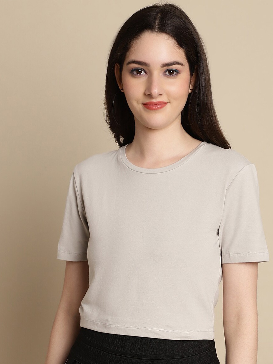 

NoBarr Cotton Round Neck Crop Top, Grey