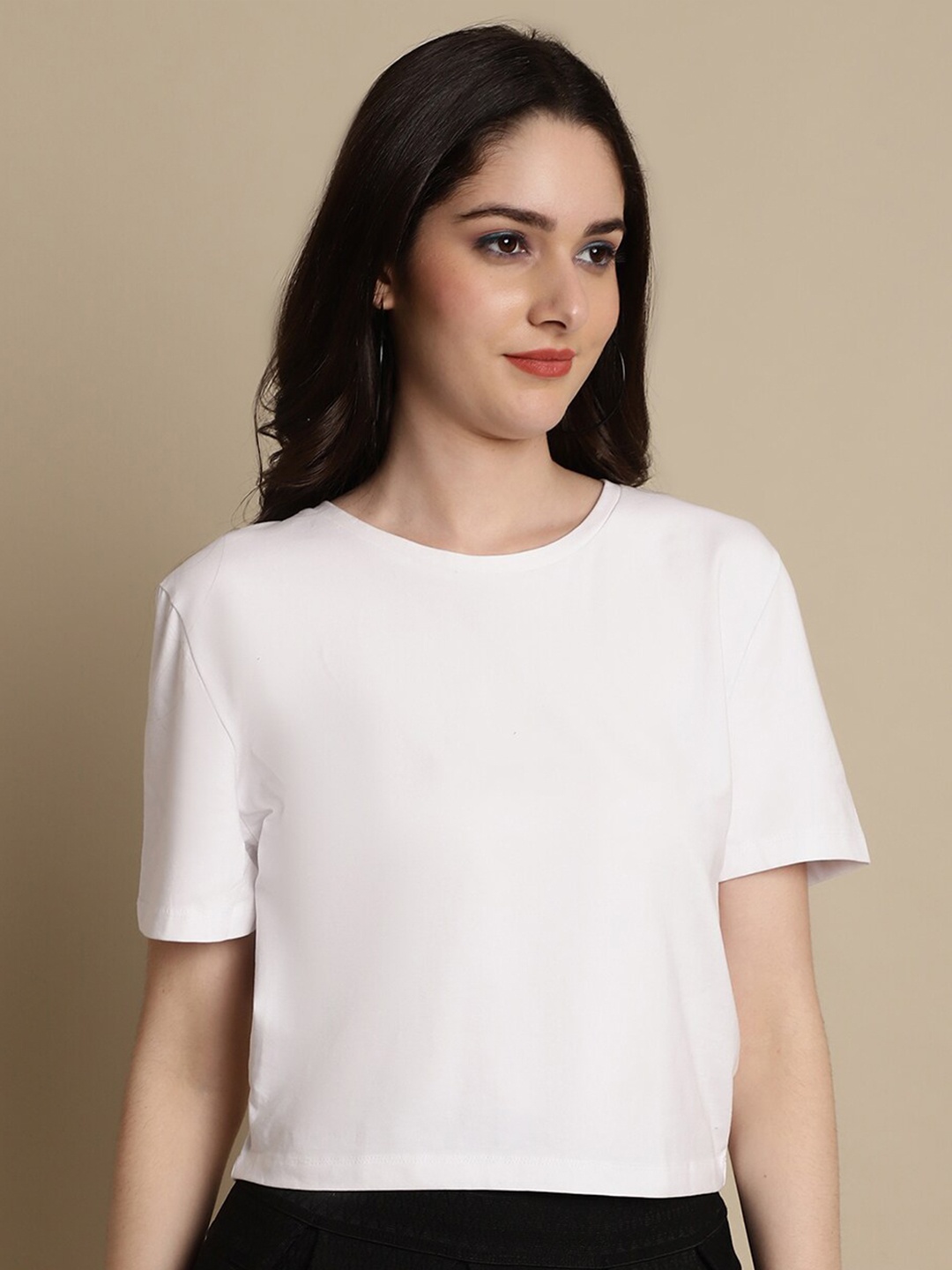 

NoBarr Cotton Round Neck Crop Top, White