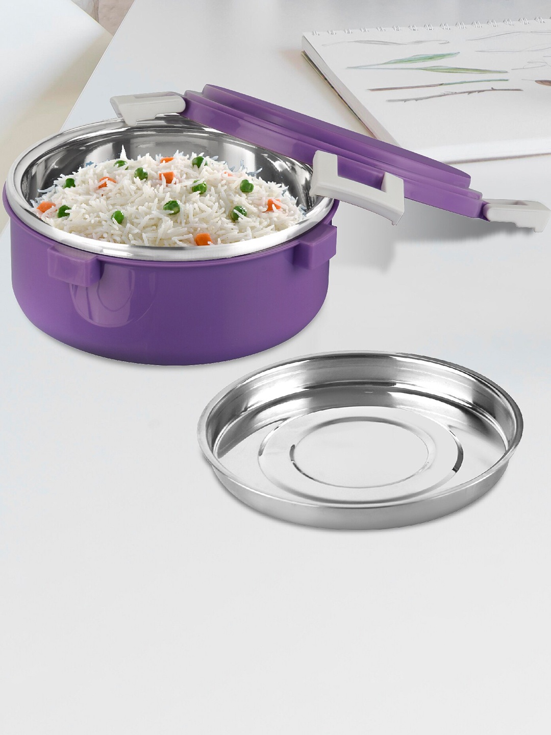 

Cello Take-Eat Purple Big Stainless Steel Lunch Box - 575 ML
