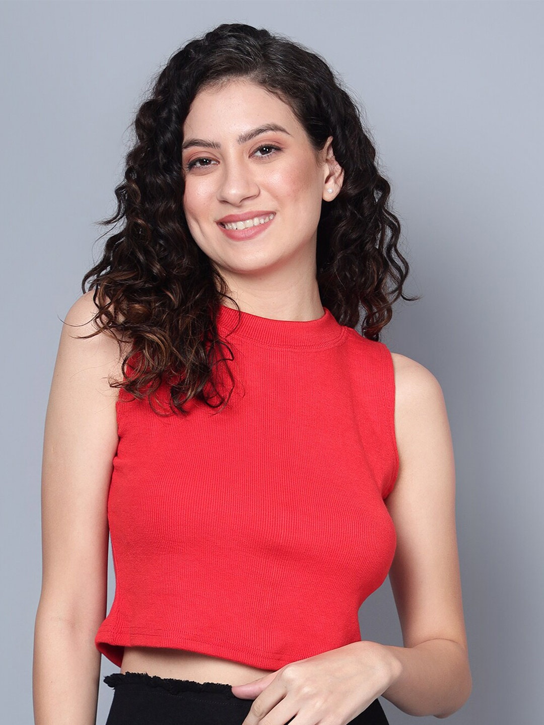 

BAESD Round Neck Sleeveless Crop Top, Red