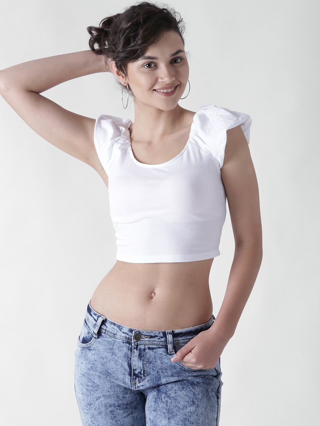

FOREVER 21 Women White Solid Fitted Crop Top