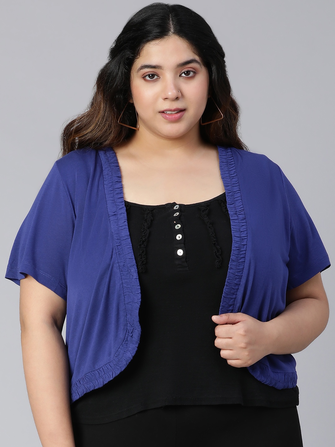 

Oxolloxo Plus Size Blue Shrug