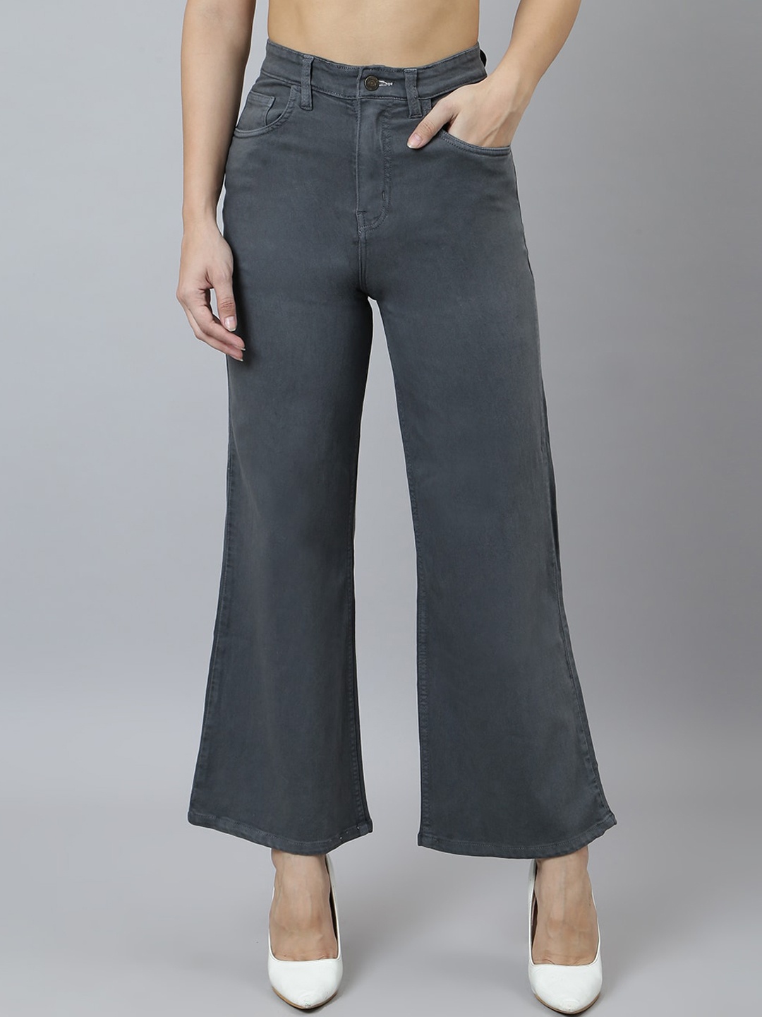 

BAESD Women Flared High-Rise Stretchable Jeans, Grey