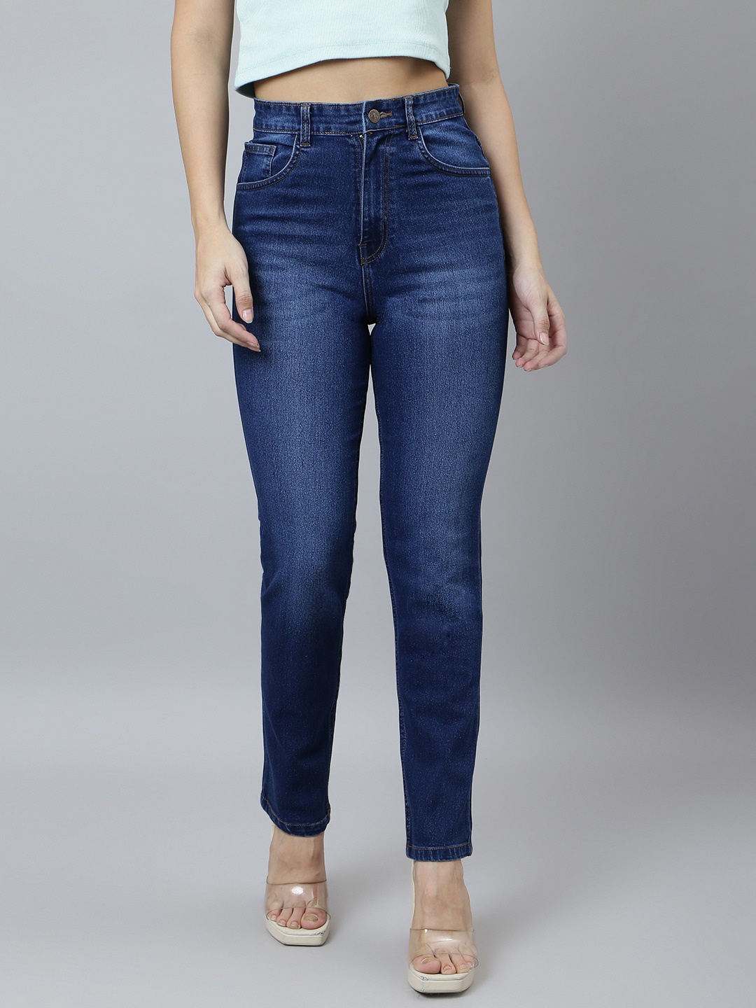 

BAESD Women Slim Fit High-Rise Light Fade Stretchable Jeans, Blue