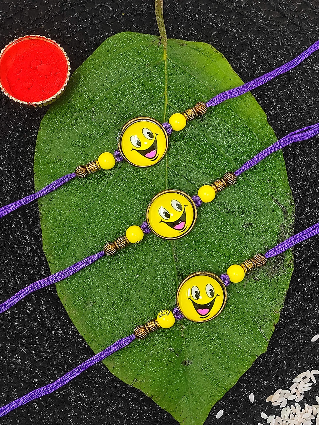 

CRAYTON Set Of 3 Smiley Detail Rakhi, Purple