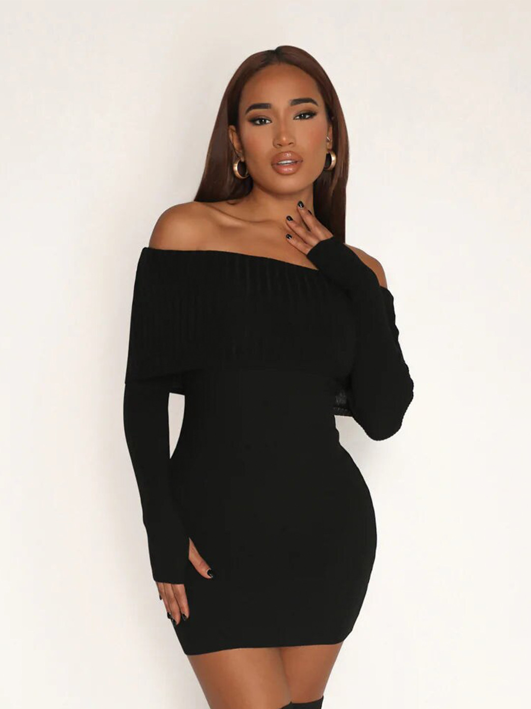 

Outcast Off Shoulder Bodycon Mini Dress, Black