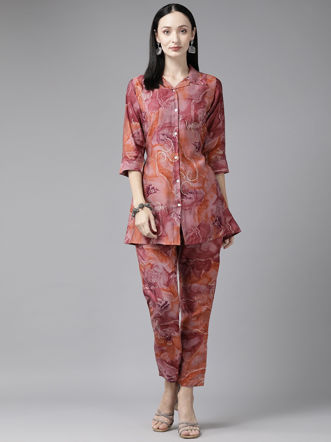

Aarika Women Pink Printed Regular Pure Cotton Kurta with Trousers