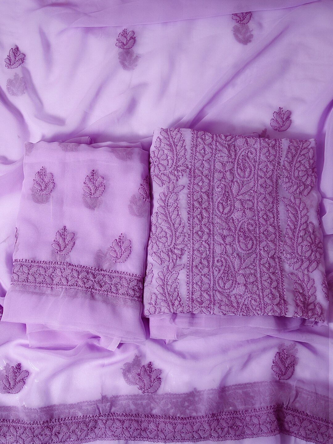 

ADA Embroidered Chikankari Unstitched Dress Material, Mauve