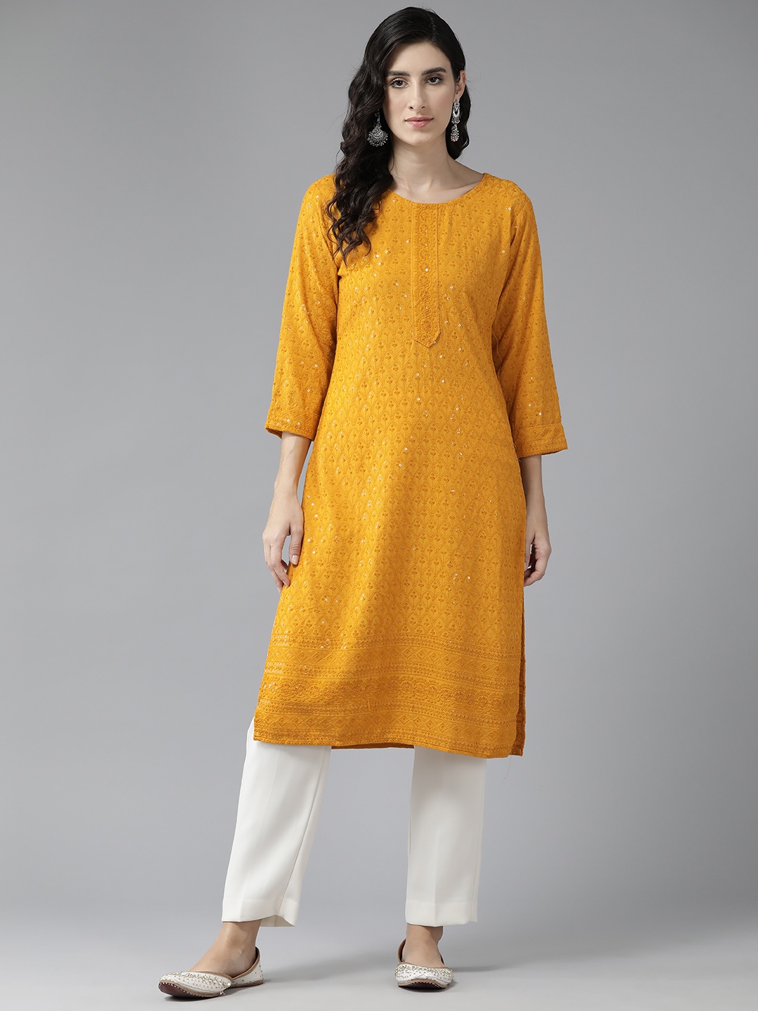 

Aarika Women Ethnic Motifs Sequinned Kurta, Mustard
