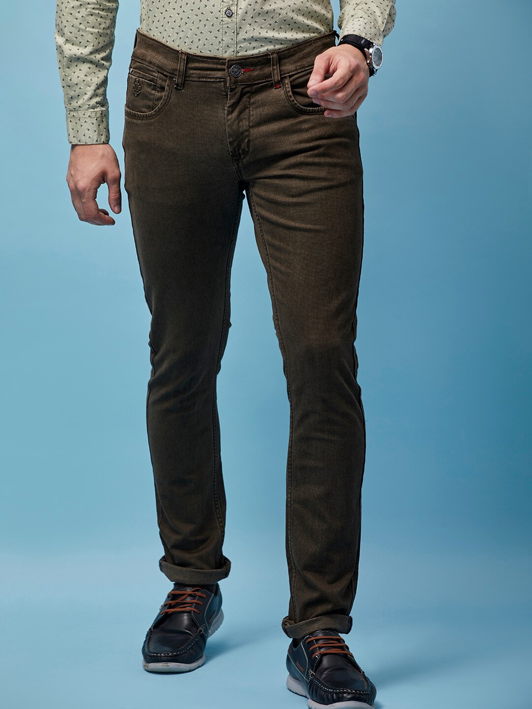 

MOZZO Men Lean Mid-Rise Slim Fit Clean Look Jeans, Brown