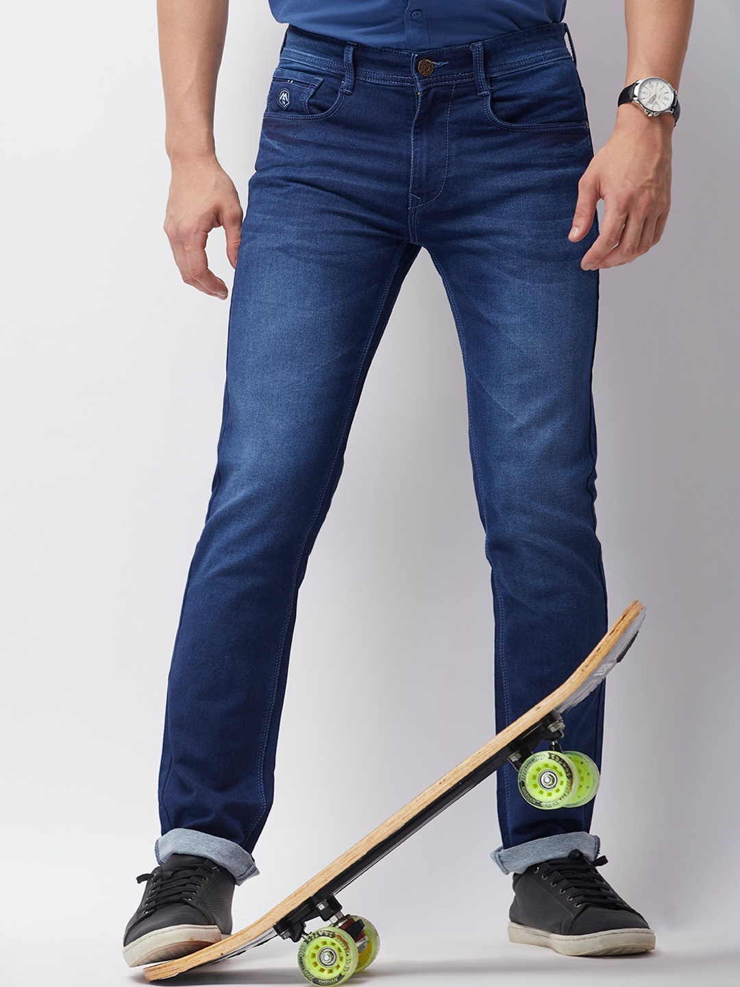 

MOZZO Men Lean Slim Fit Light Fade Clean look Jeans, Navy blue