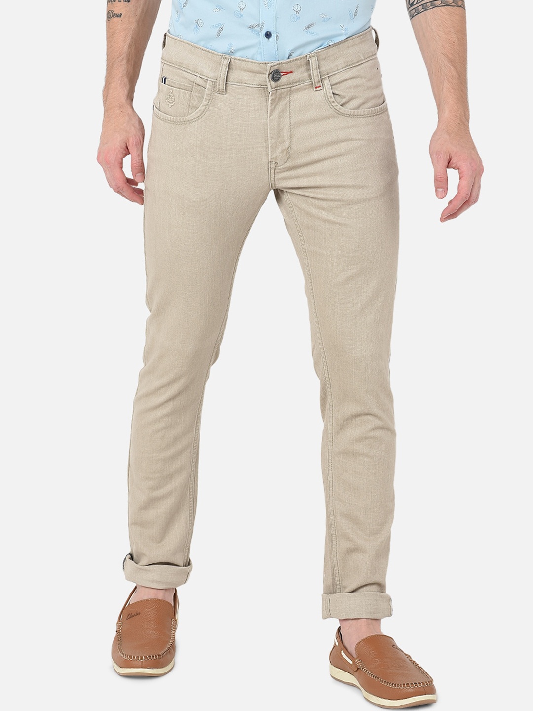 

MOZZO Men Lean Mid-Rise Slim Fit Jeans, Cream