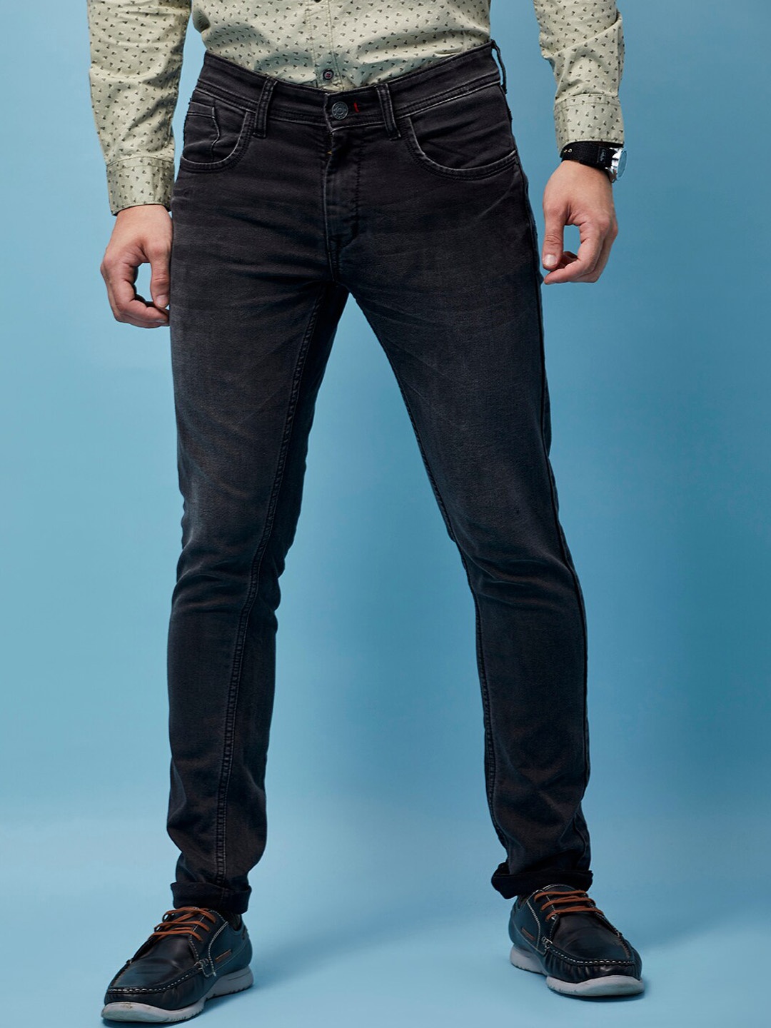 

MOZZO Men Lean Mid Rise Clean Look Slim Fit Jeans, Blue