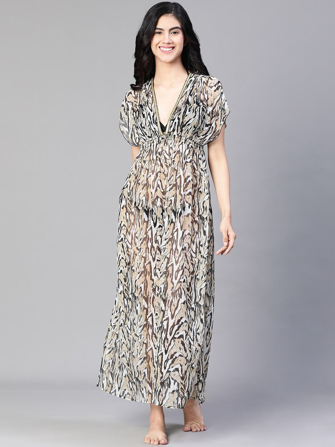 

Oxolloxo Abstract Printed Maxi Beachwear Dress, Beige