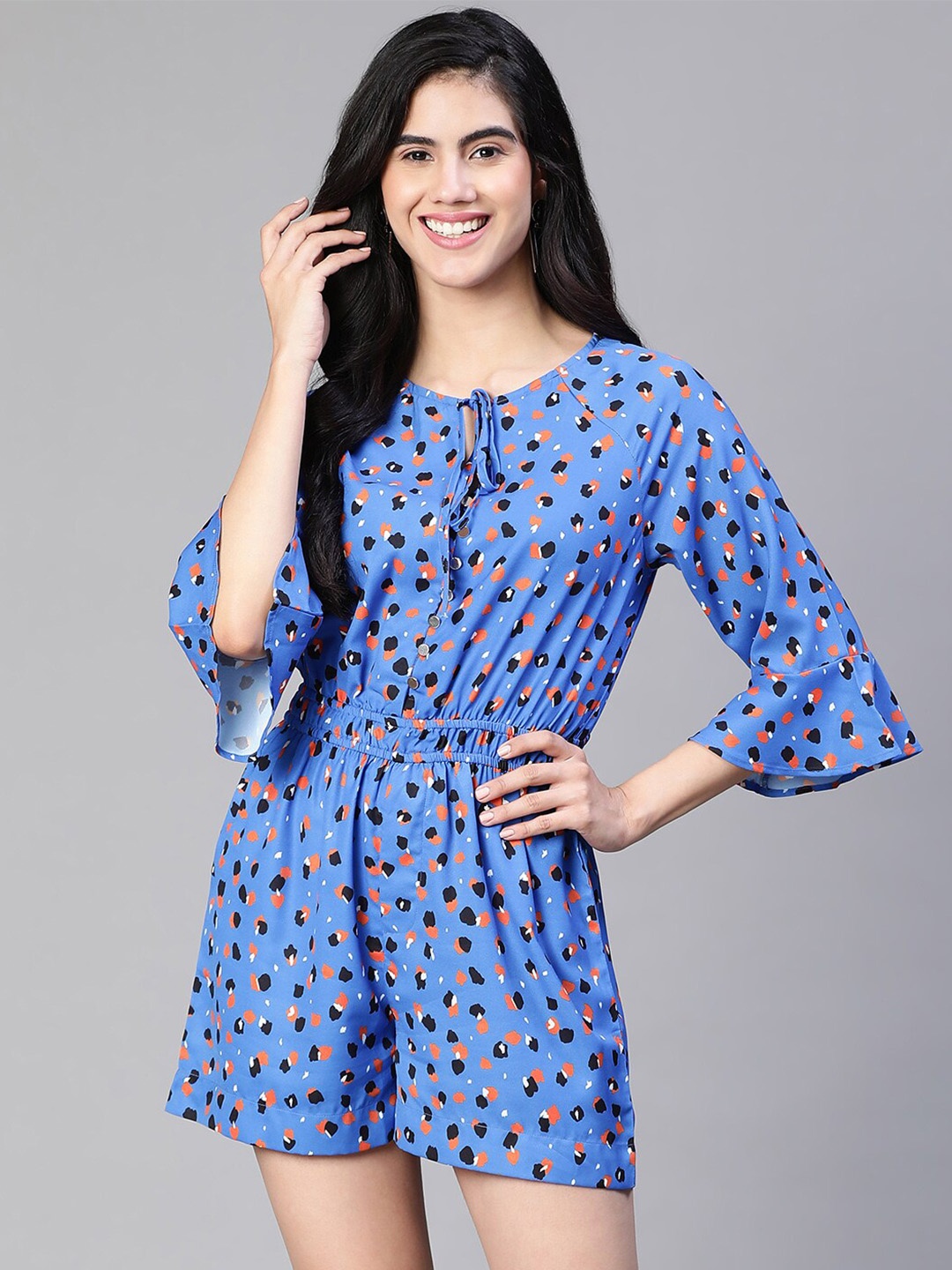 

Oxolloxo Floral Print Tie-Up Playsuit, Blue