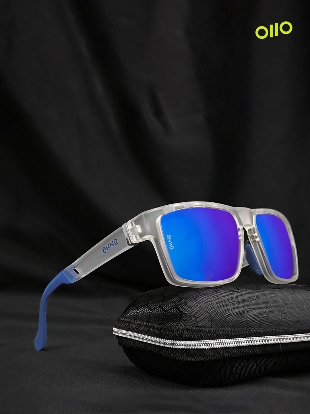 

OKNO Unisex Rectangle Sunglasses with Polarised and UV Protected Lens, Blue