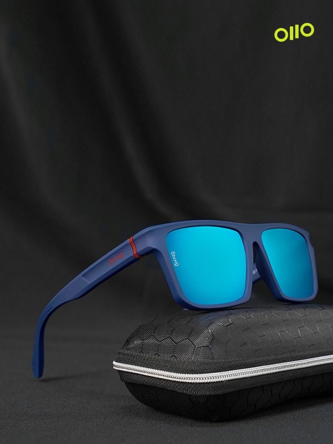 

OKNO Unisex Rectangle Sunglasses with Polarised and UV Protected Lens, Blue