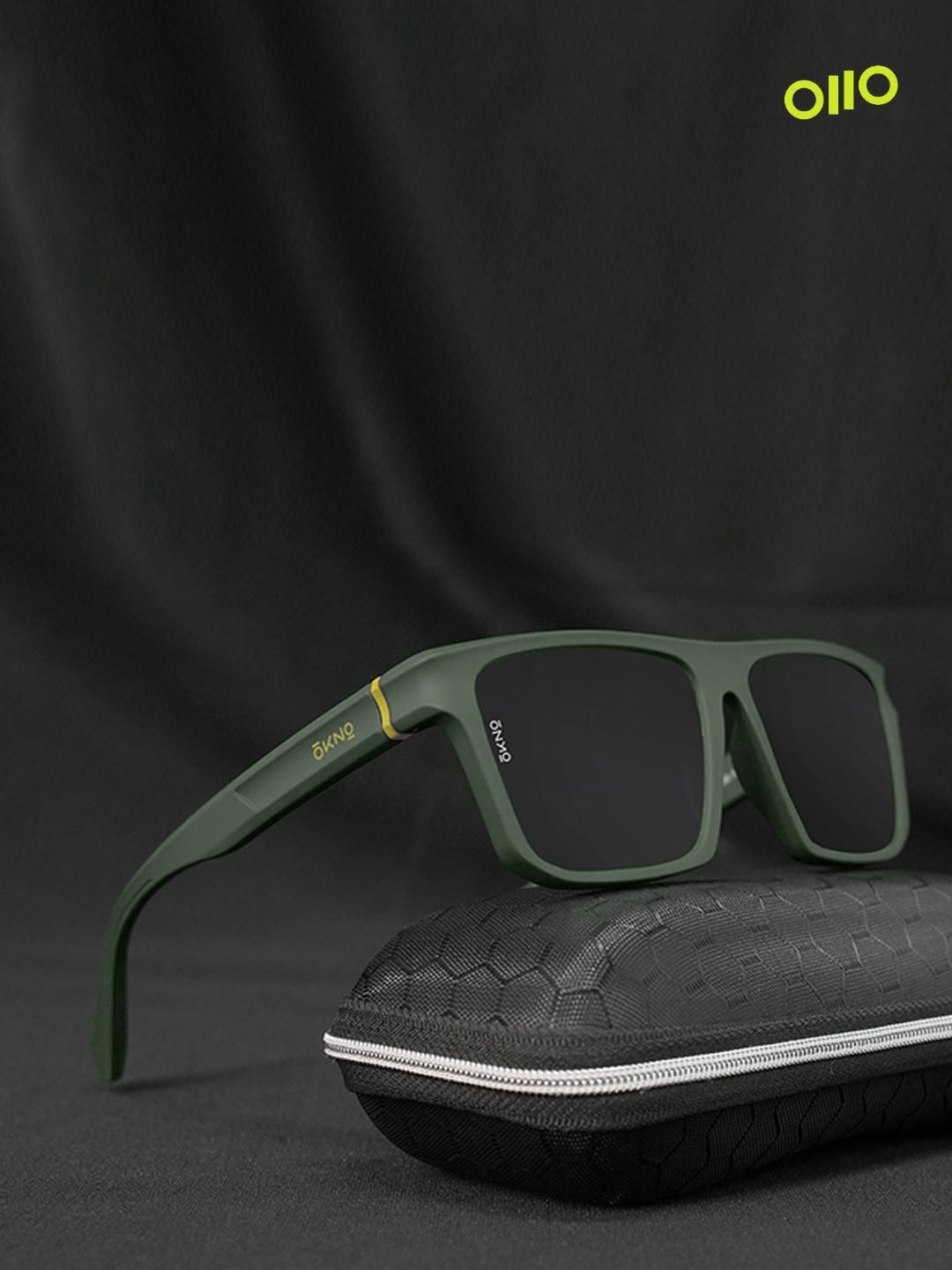 

OKNO Unisex Black Rectangle Sunglasses with Polarised and UV Protected Lens