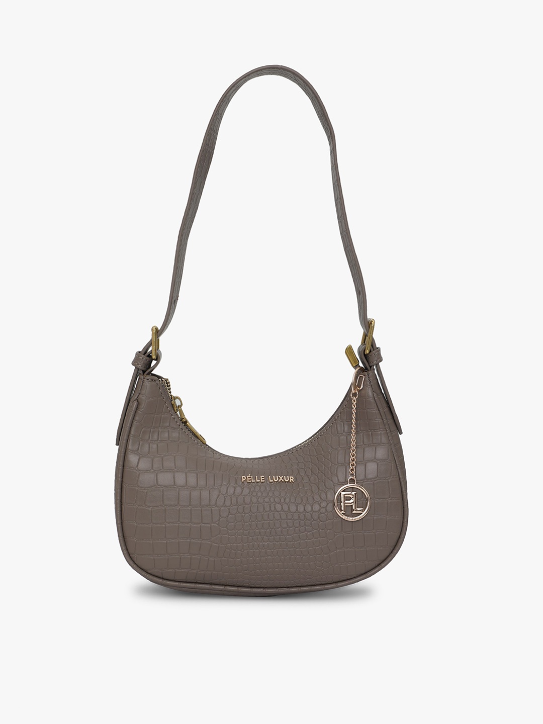 

PELLE LUXUR Textured Half Moon Hobo Bag, Grey
