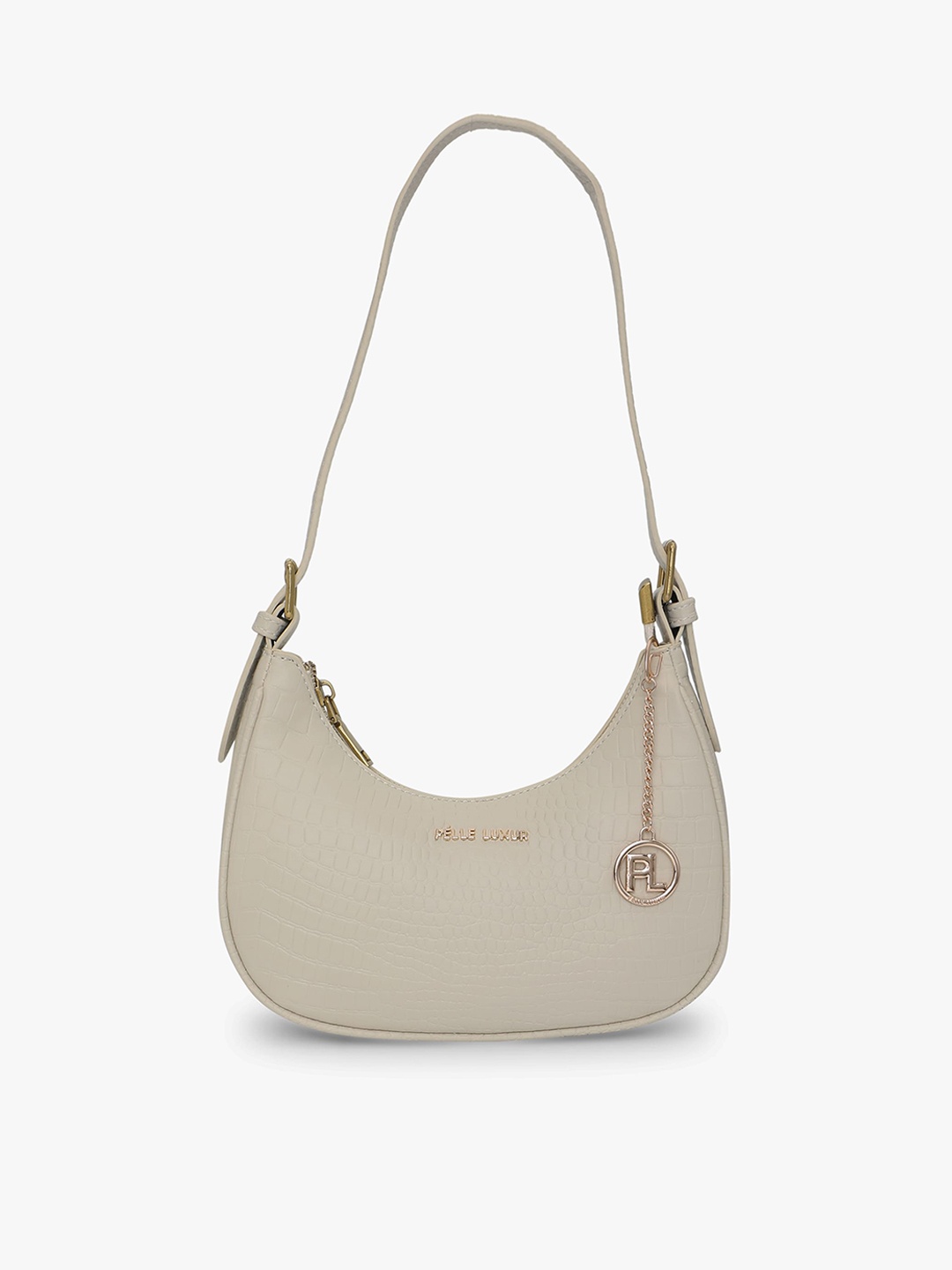 

PELLE LUXUR Textured Half Moon Hobo Bag, Off white