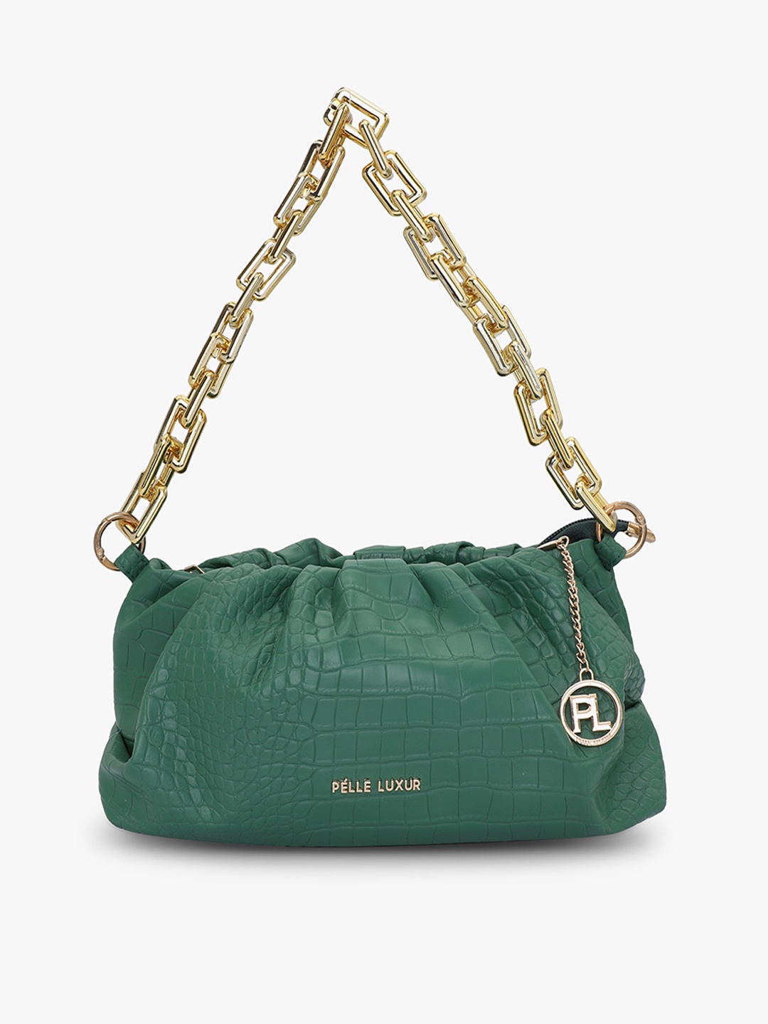 

PELLE LUXUR Textured PU Structured Shoulder Bag, Green