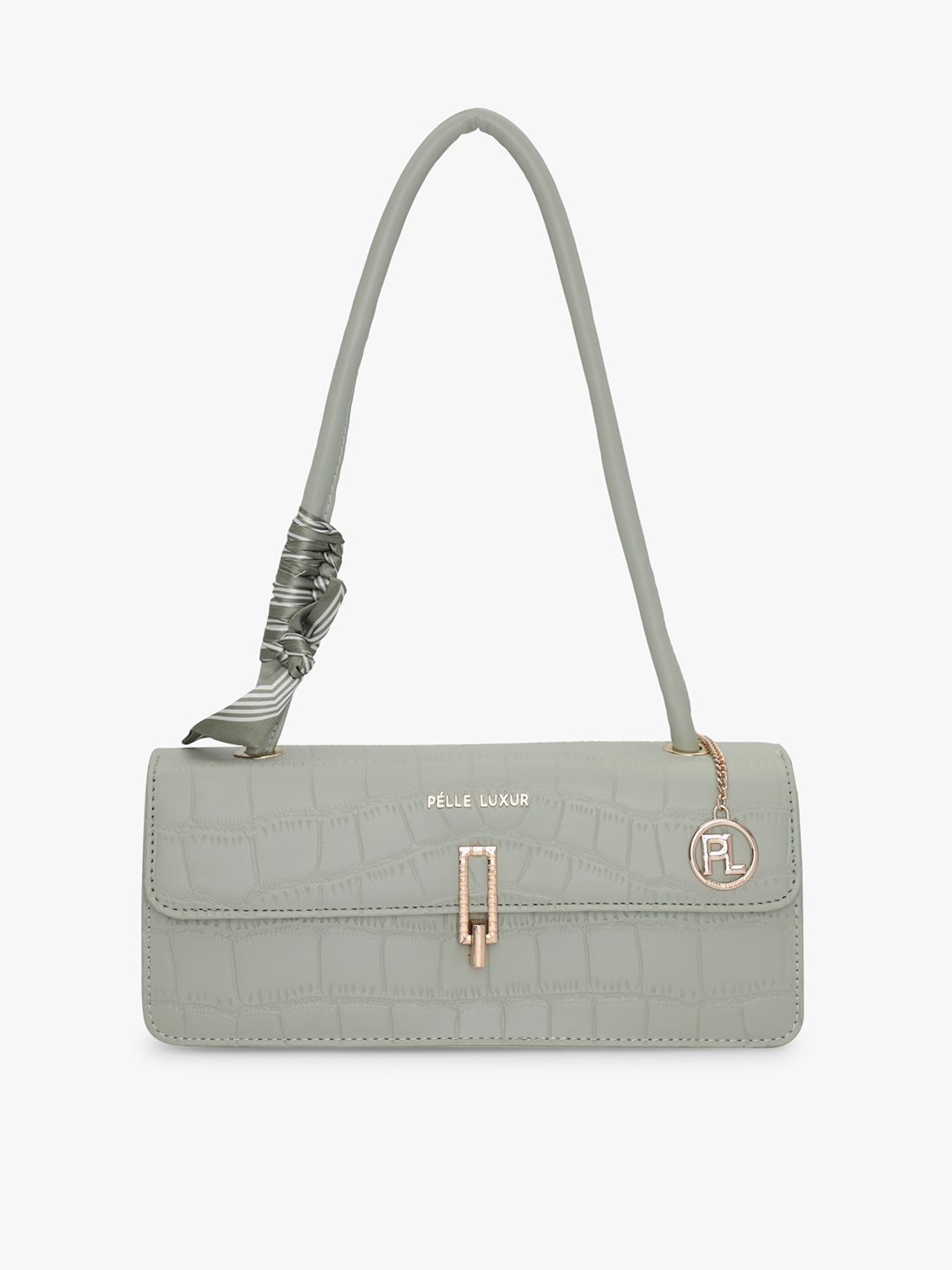 

PELLE LUXUR Textured PU Structured Shoulder Bag, Green