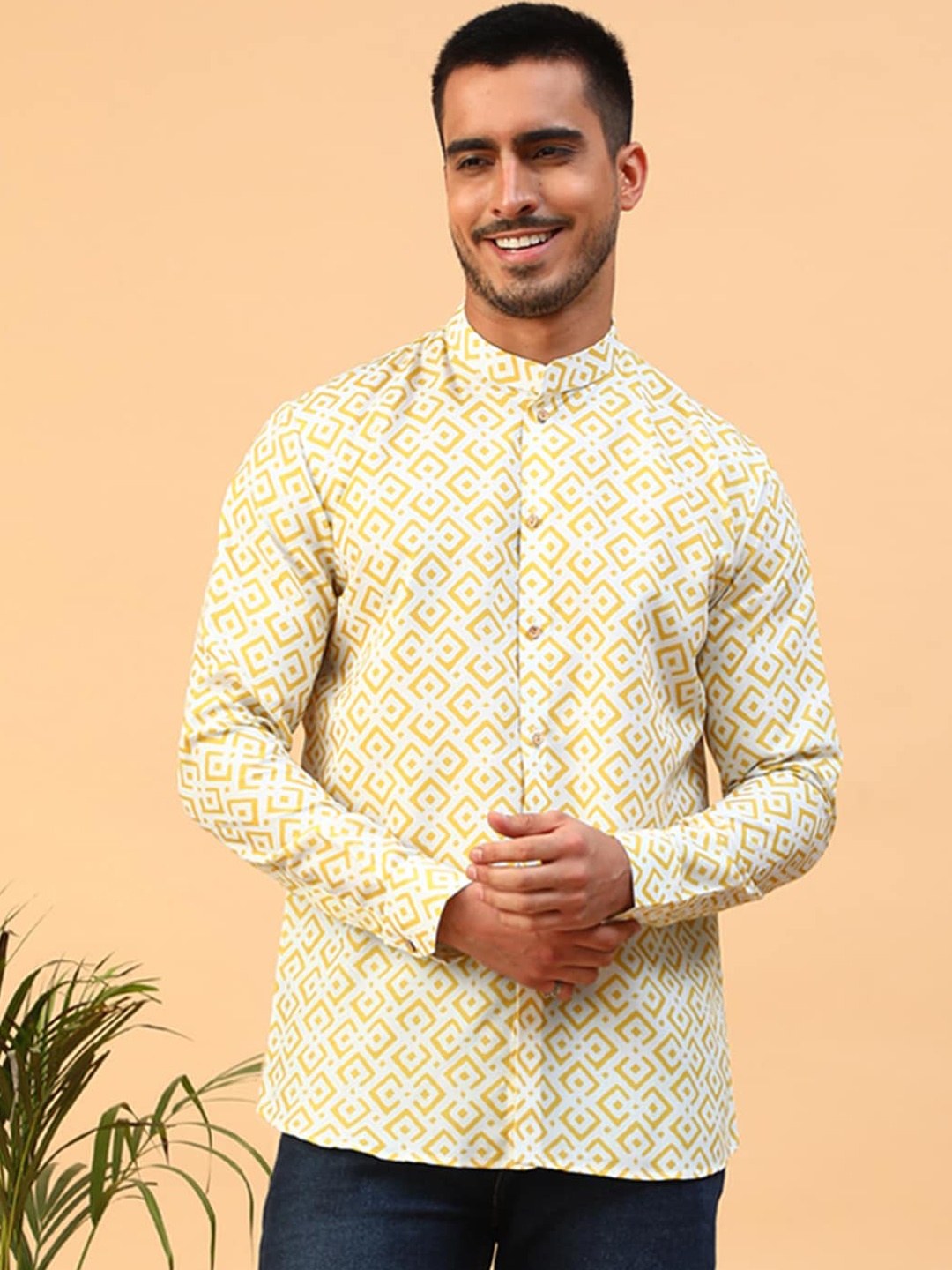 

TABARD Geometric Printed Cotton Straight Kurta, Yellow