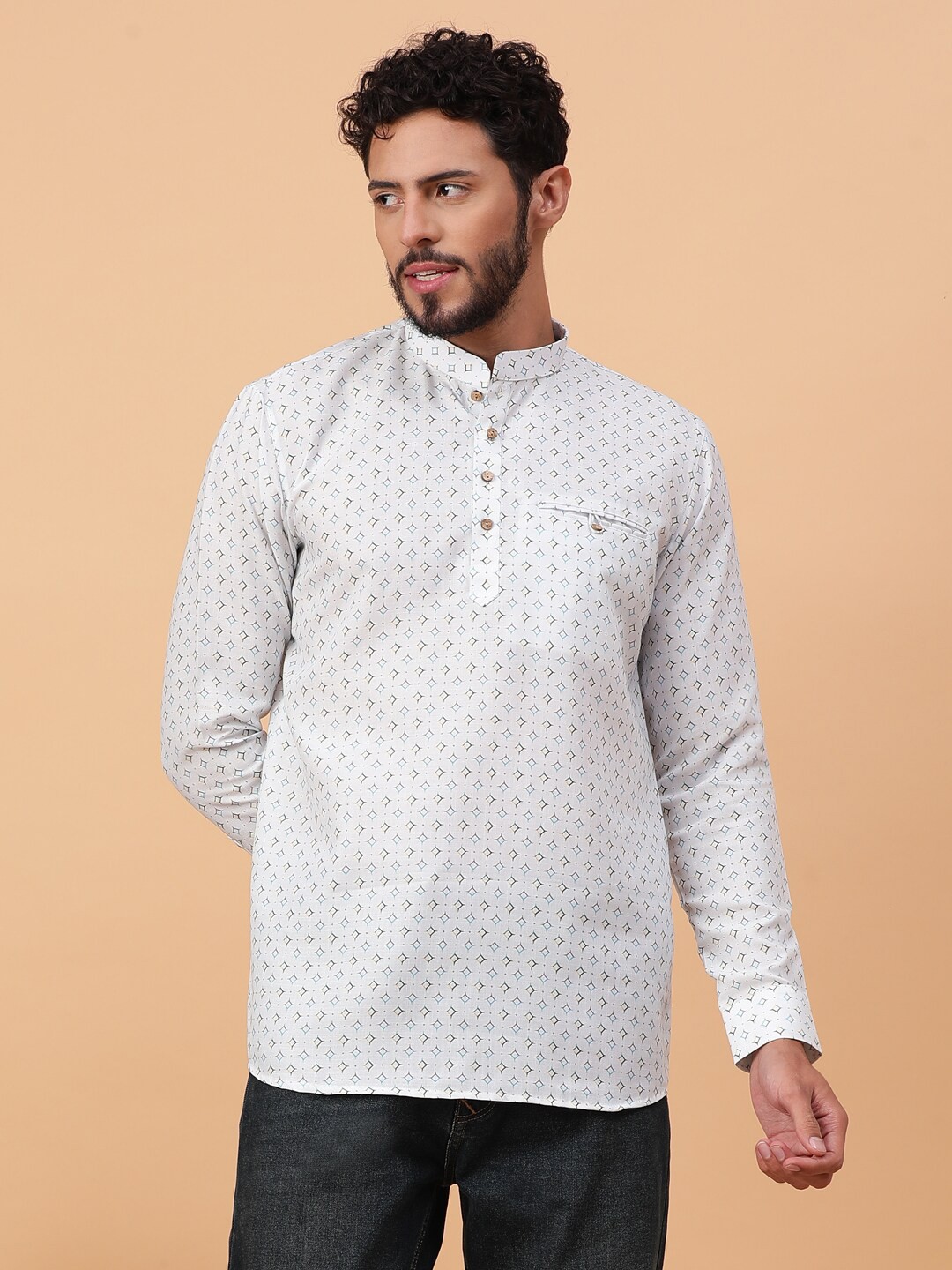 

TABARD Geometric Printed Cotton Straight Kurta, White
