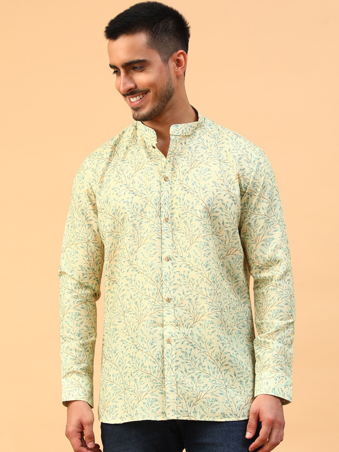 

TABARD Floral Printed Cotton Straight Kurta, Yellow