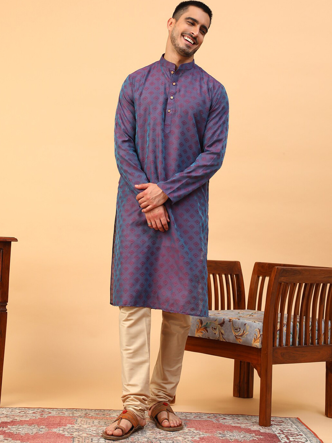 

TABARD Geometric Woven Design Cotton Straight Kurta, Purple