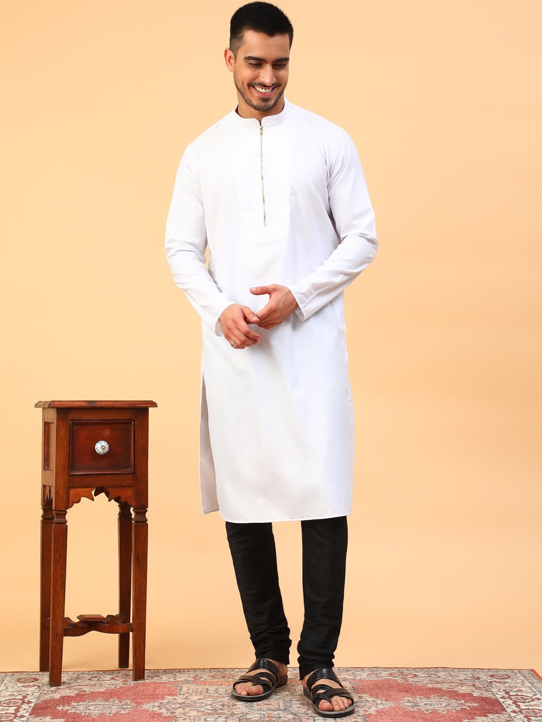 

TABARD Mandarin Collar Cotton Straight Kurta, White