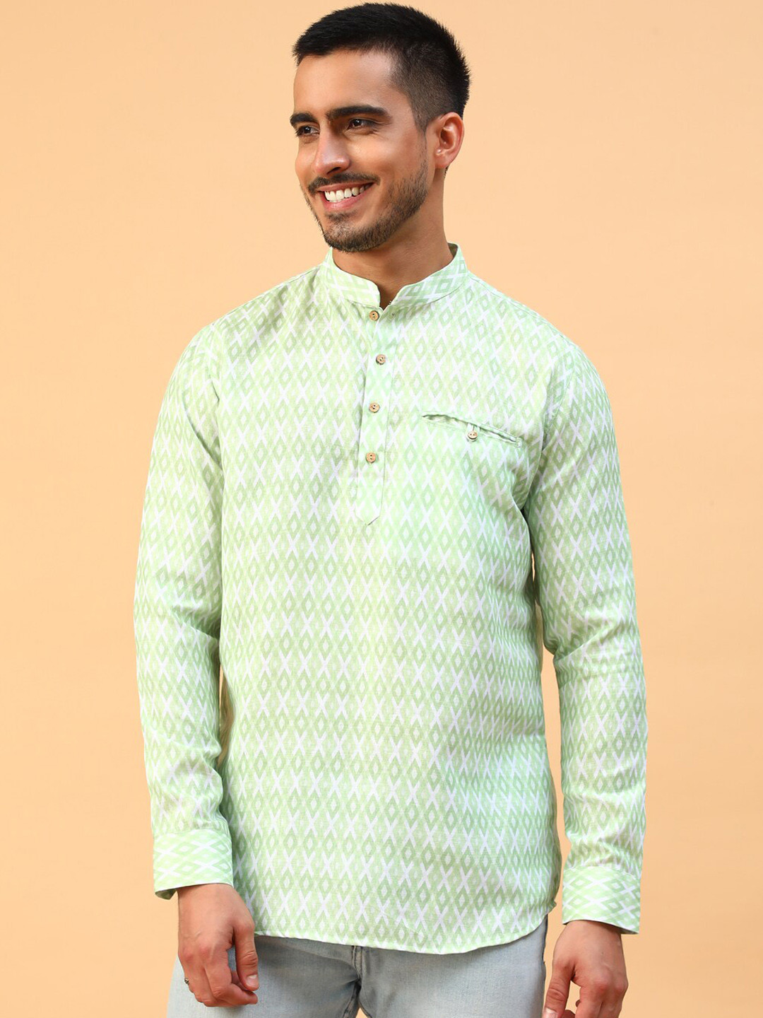 

TABARD Geometric Printed Cotton Straight Kurta, Green