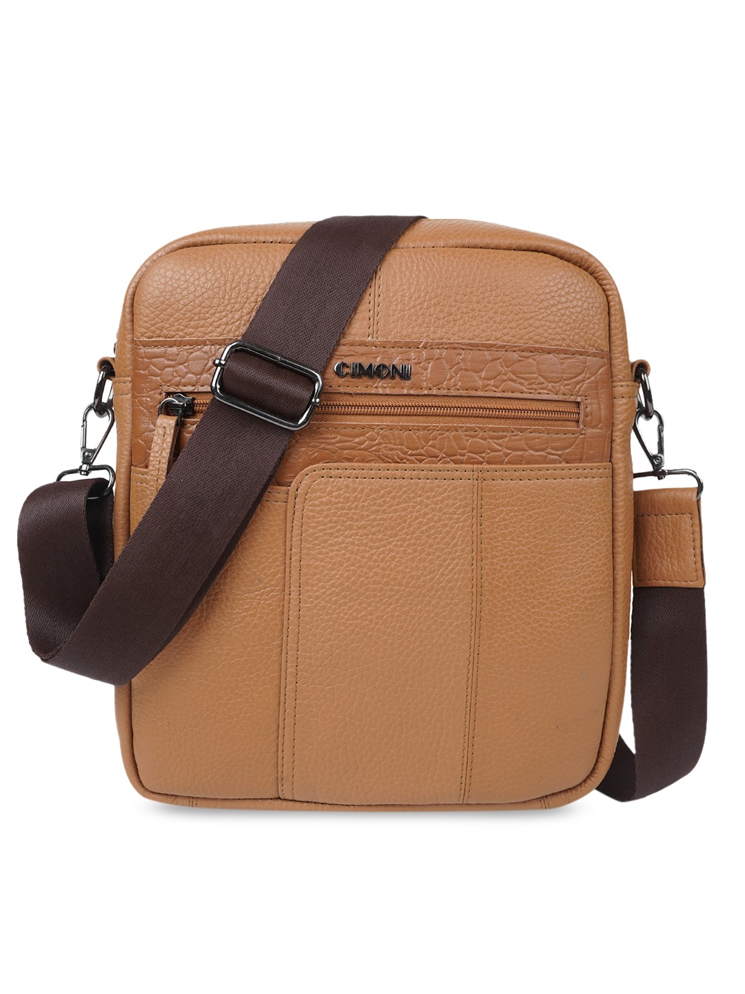 

CIMONI Leather Structured Messenger Bag, Tan