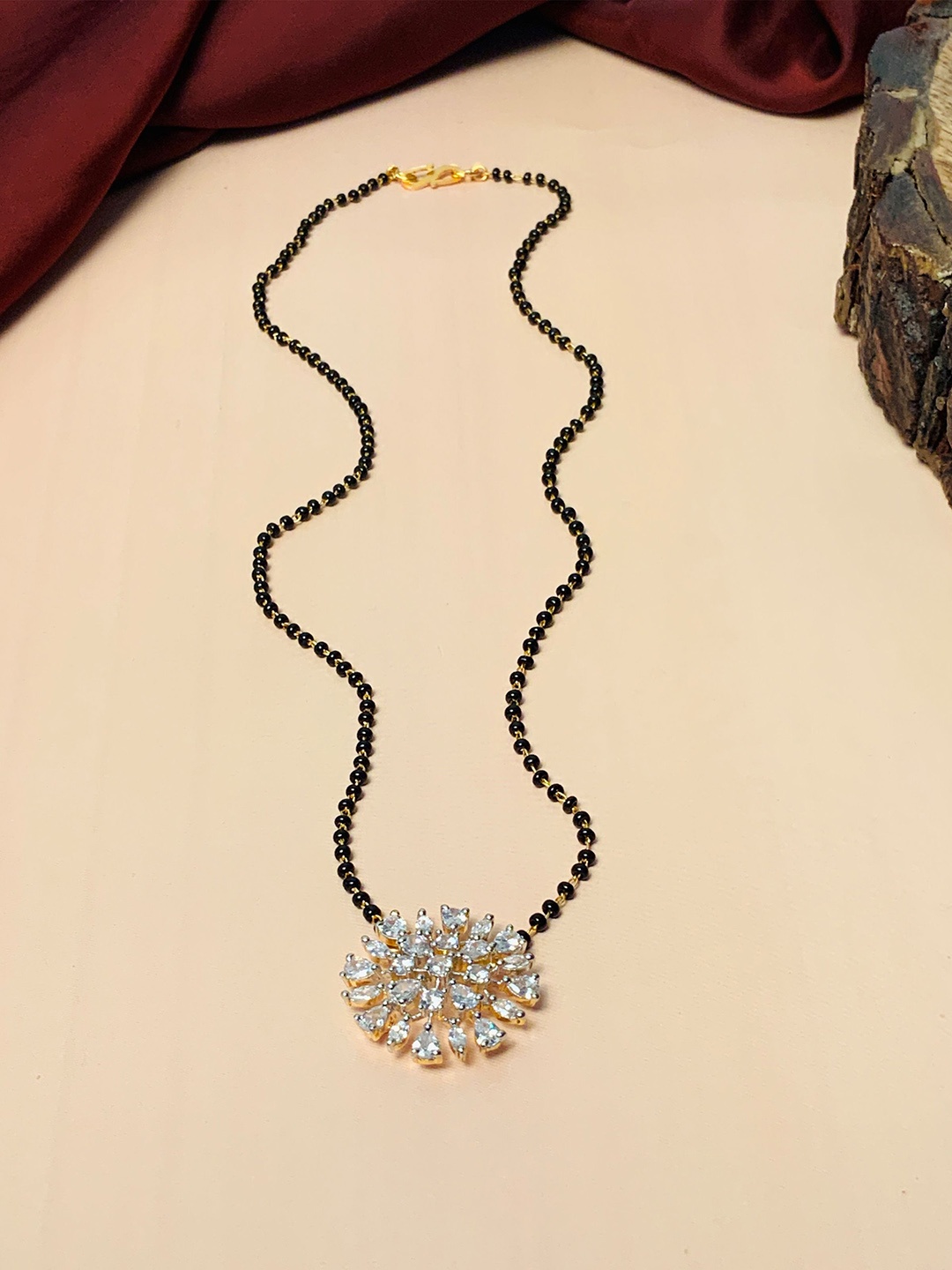 

ABDESIGNS Gold-Plated Stone-Studded & Beaded Mangalsutra With Earrings
