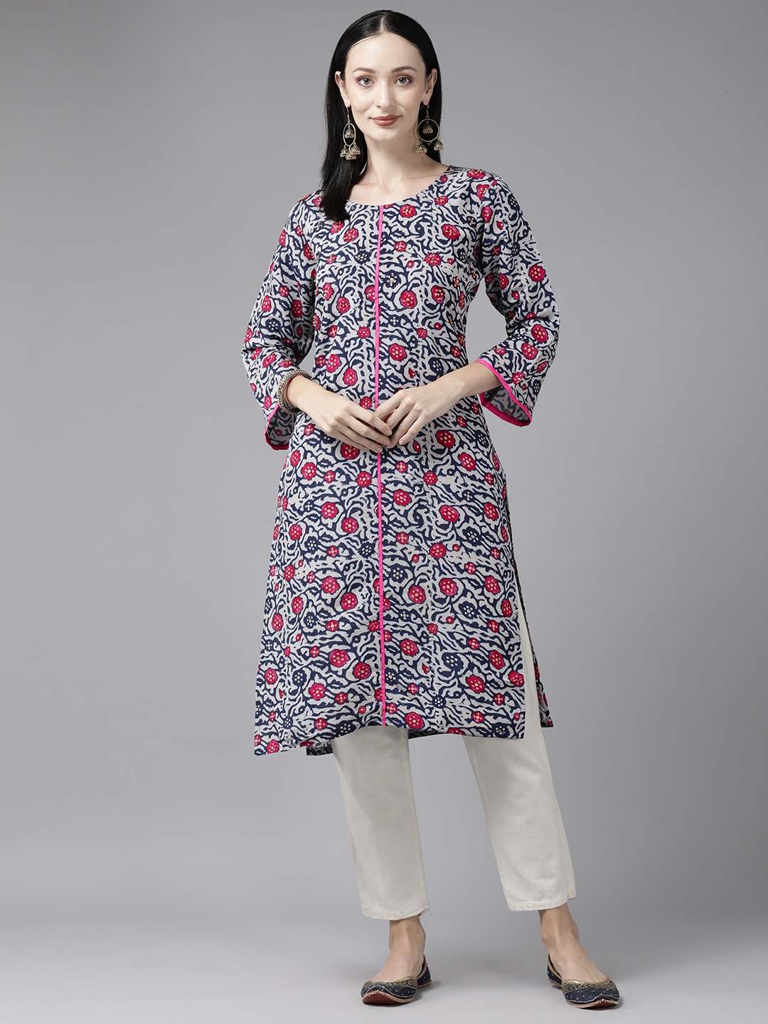 

Aarika Women Navy Blue & Pink Floral Printed Kurta