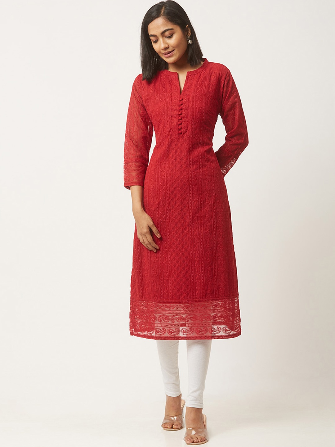 

ODETTE Paisley Embroidered Thread Work Kurta, Maroon