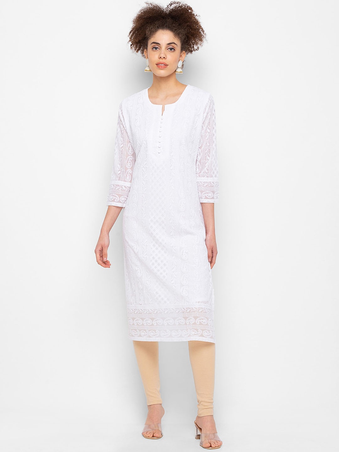 

ODETTE Paisley Embroidered Thread Work Kurta, White