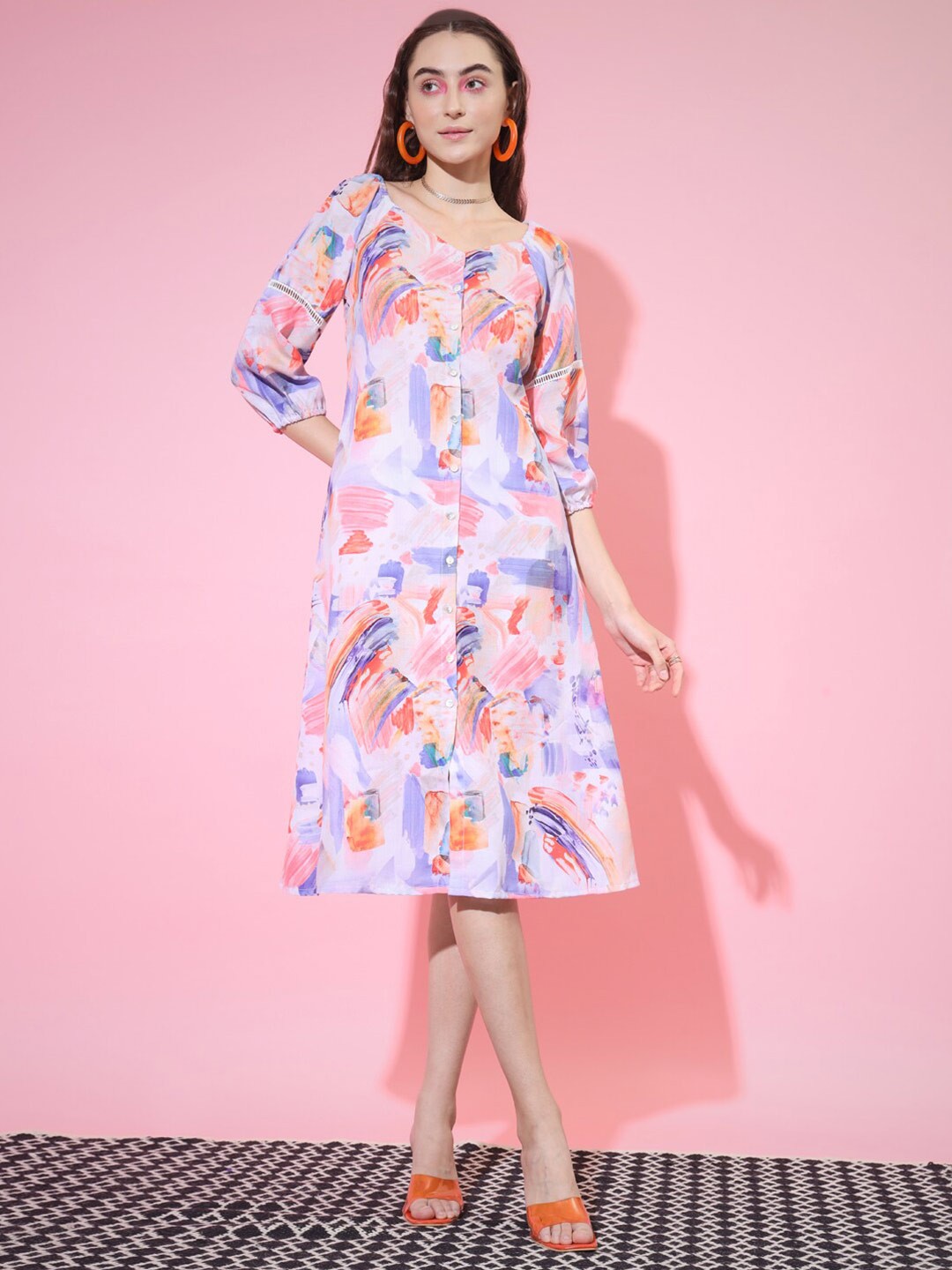 

KALINI Abstract Printed A-Line Dress, White