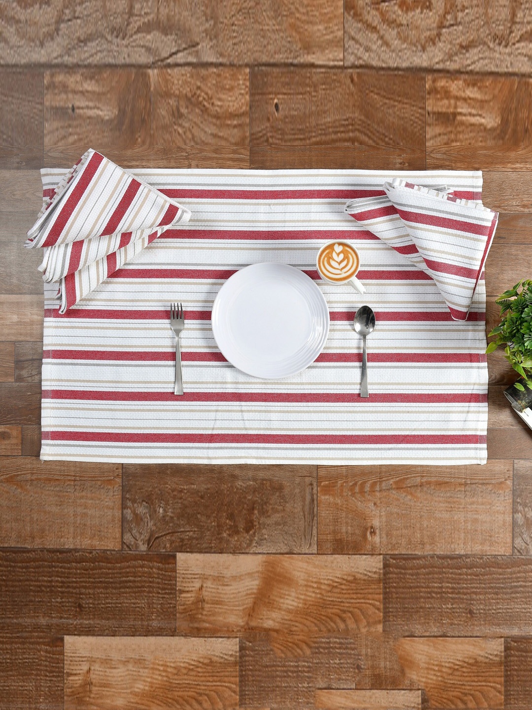 

Texstop White 6-Pieces Striped Organic Cotton Multi Purpose Table Napkin