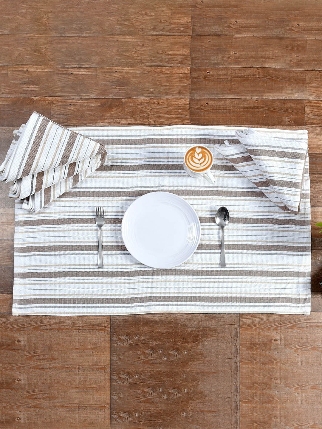 

Texstop Brown & White 6-Pieces Striped Organic Cotton Multi Purpose Table Napkins
