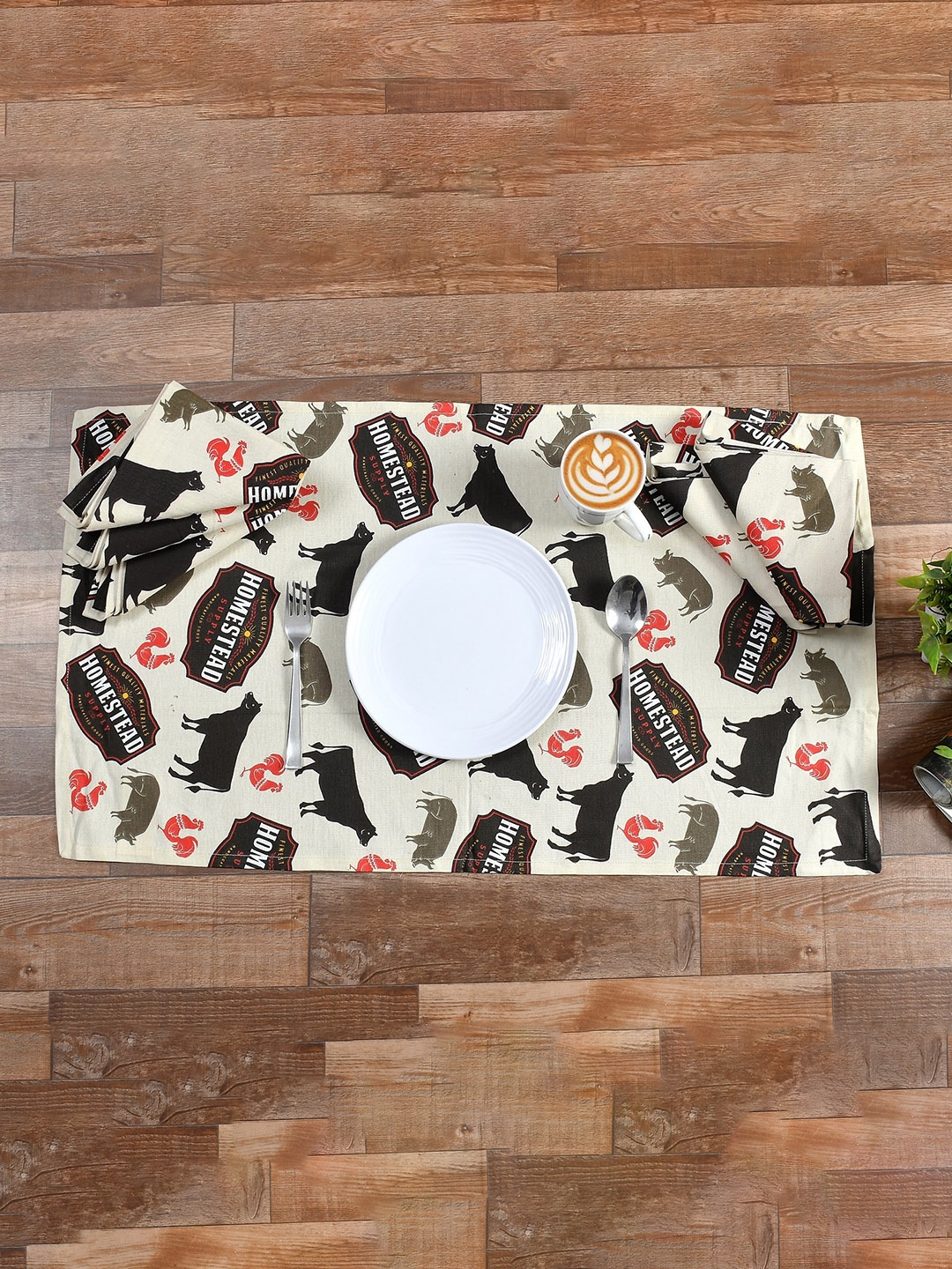 

Texstop 6-Pcs Beige & Black Printed Pure Cotton Kitchen Towels