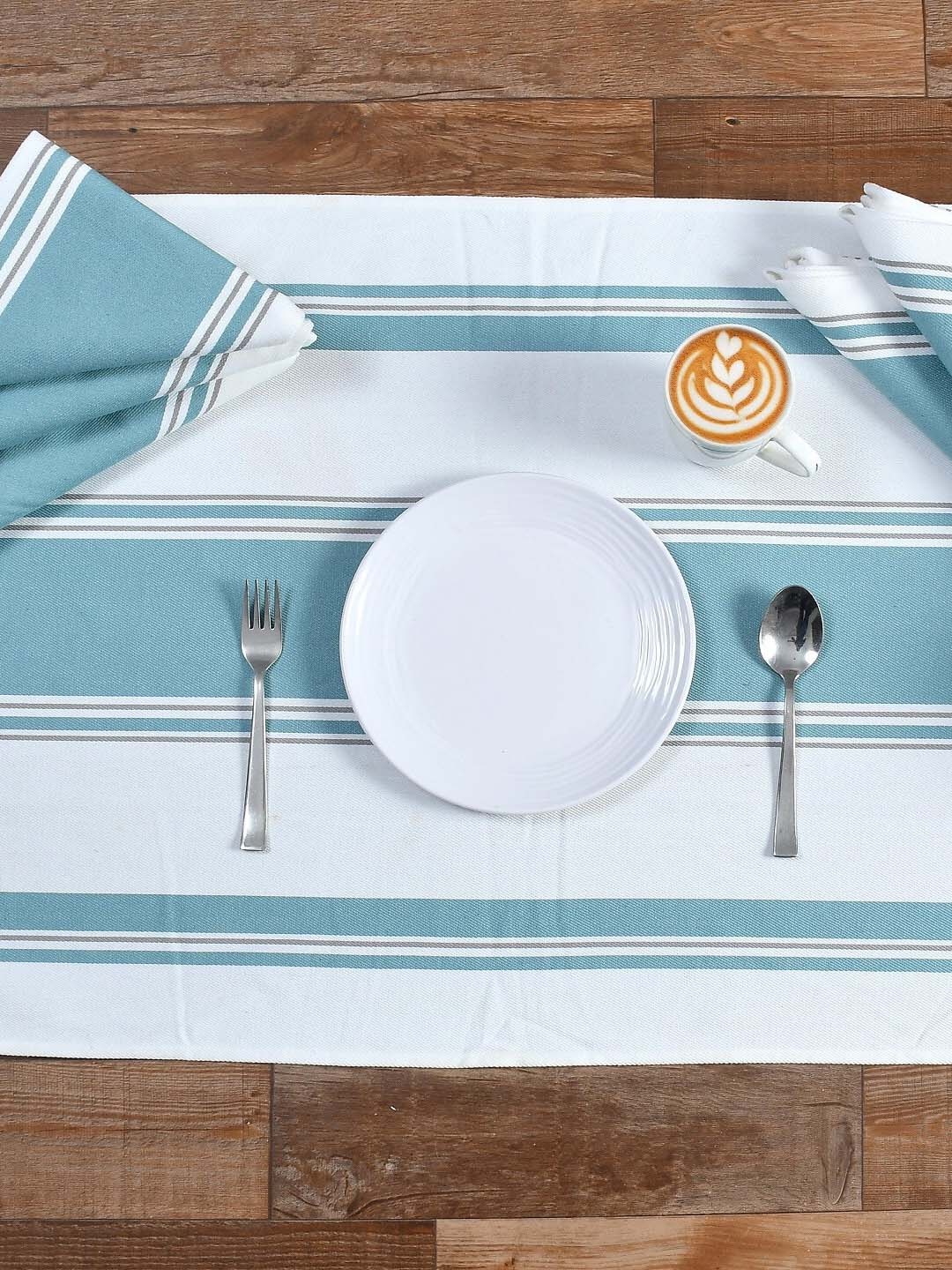 

Texstop White & Blue 6-Pieces Striped Pure Cotton Kitchen Napkins