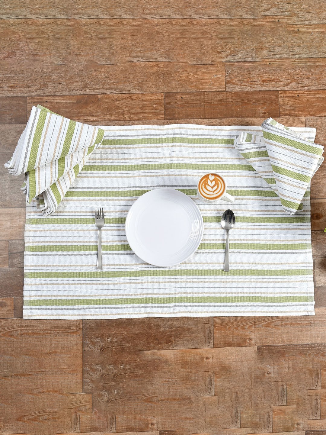 

Texstop White & Green 6 Pieces Striped Pure Cotton Kitchen Towels