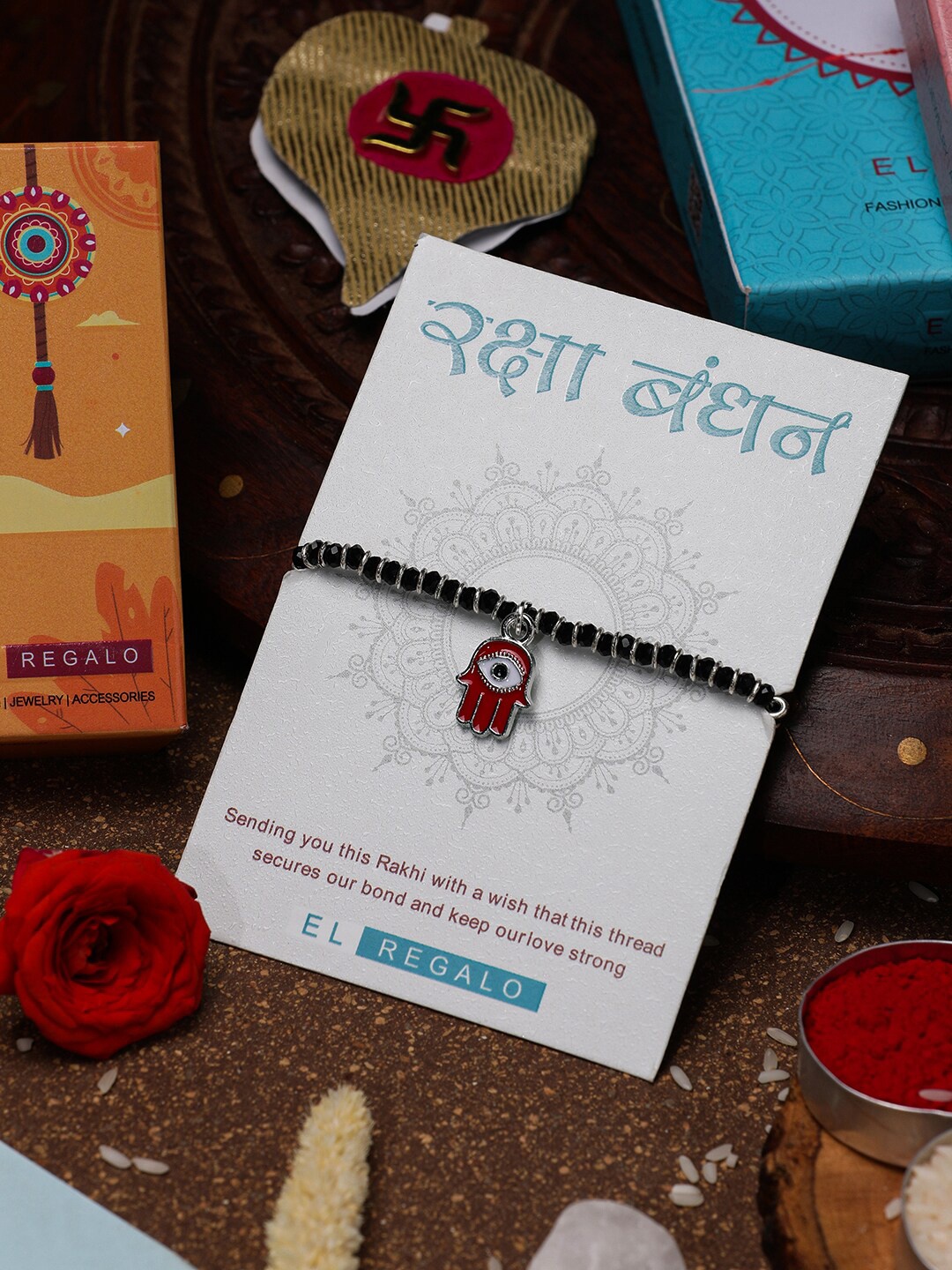 

EL REGALO Kids Charm Detail & Beaded Rakhi, Silver