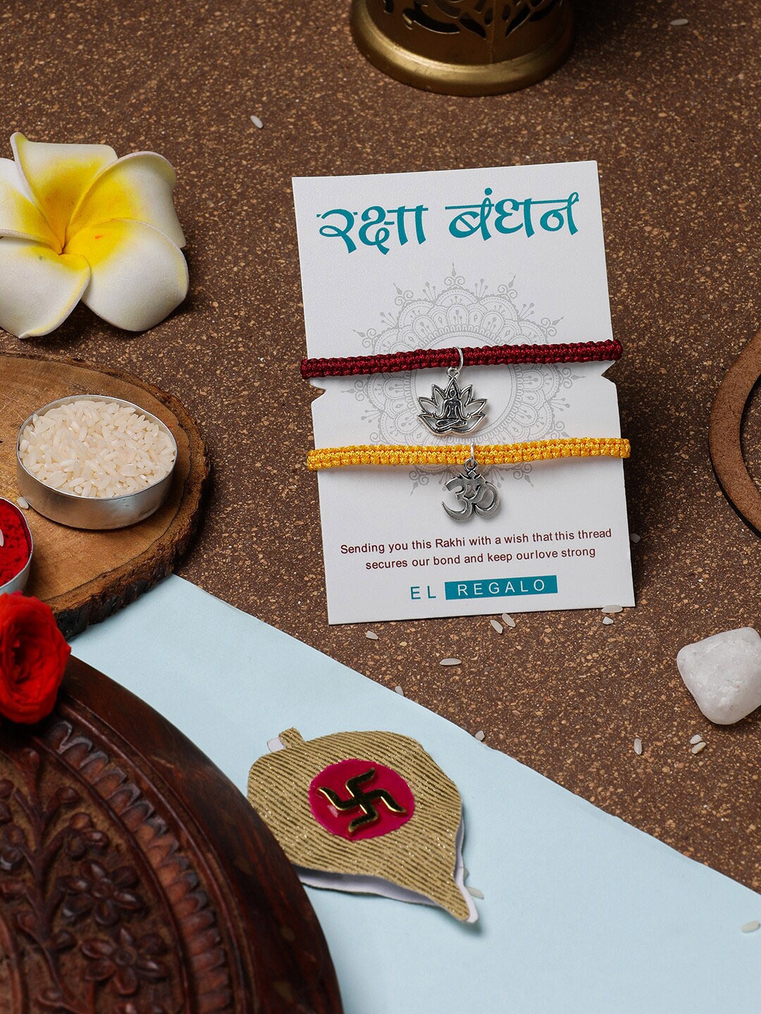 

EL REGALO Bhaiya Bhabhi Set Of 2 Wraparound Rakhi Combo, Silver