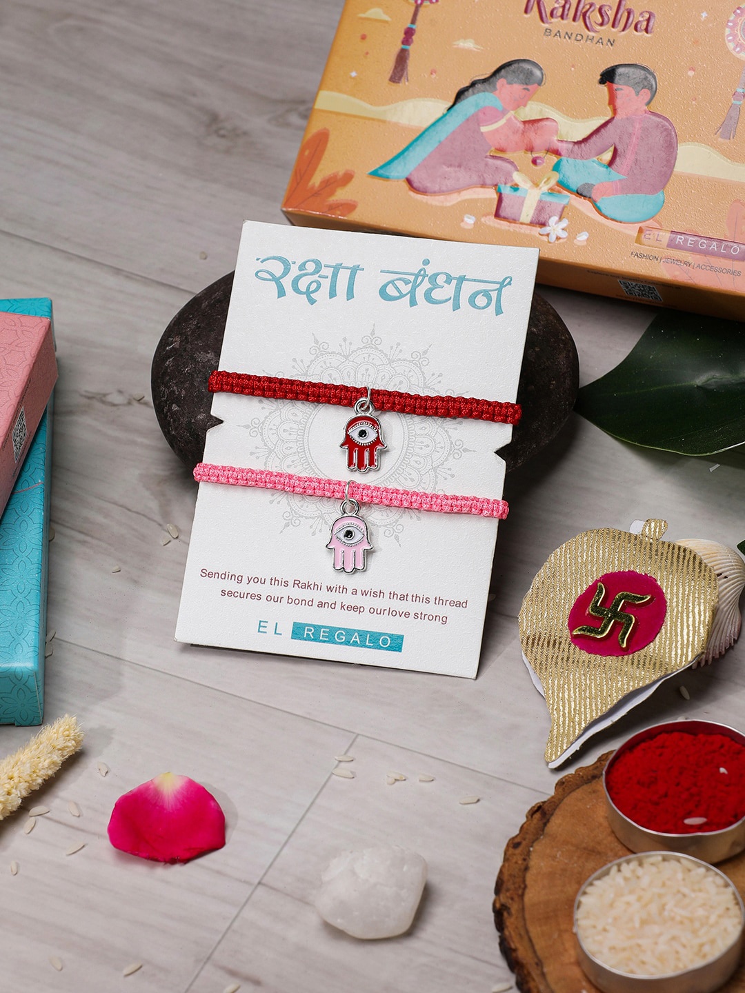 

EL REGALO Bhaiya Bhabhi Set Of 2 Evil Eye Wraparound Rakhi Combo, Silver