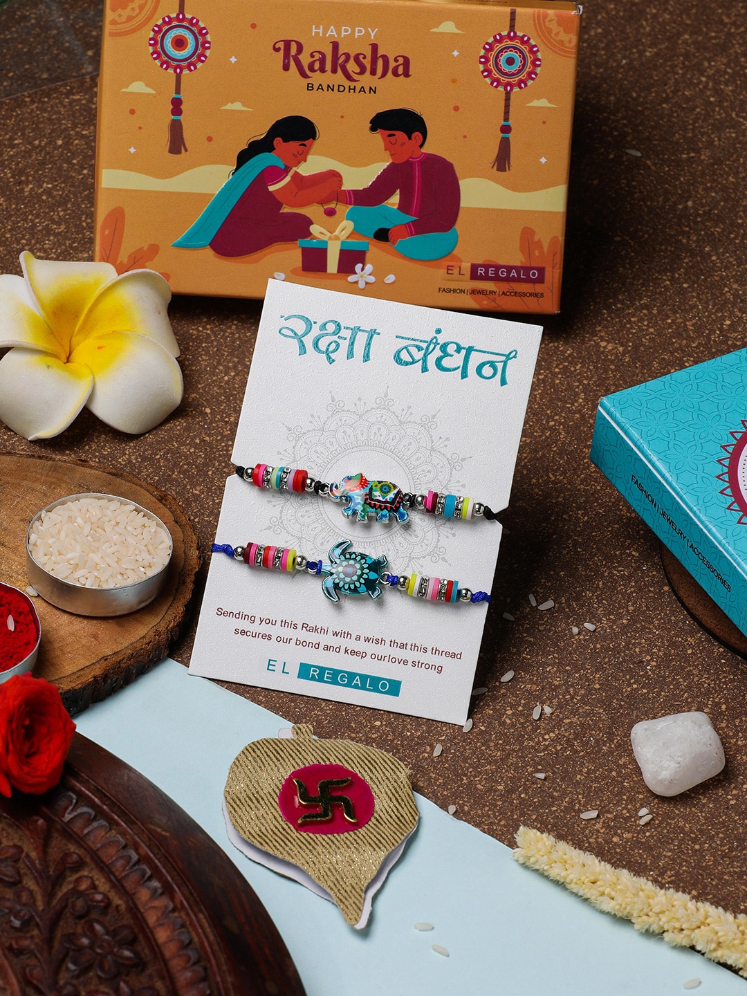 

EL REGALO Set Of 2 Beaded Wraparound Rakhis, Blue