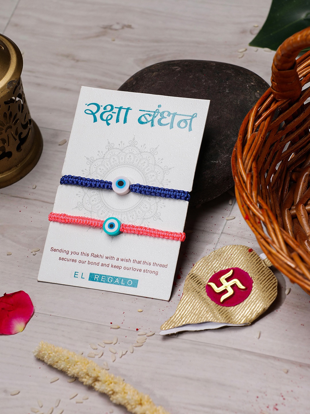 

EL REGALO Bhaiya Bhabhi Set Of 2 Wraparound Rakhi Combo, Blue
