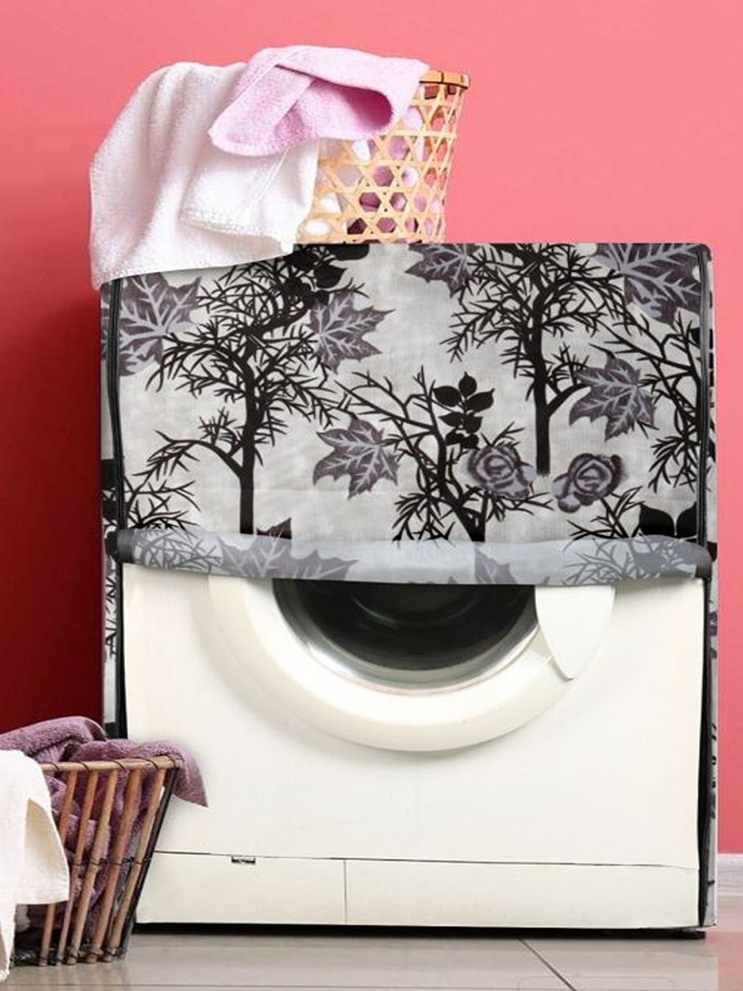 

Dakshya Industries Black & Off White Printed Washing Machine Cover