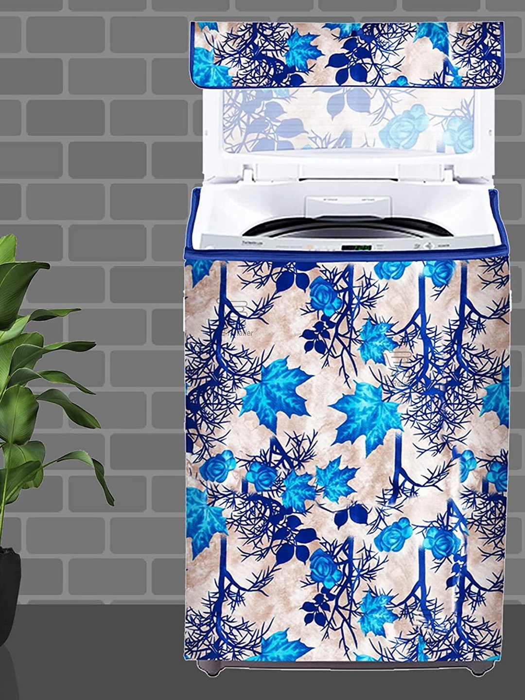 

Dakshya Industries Blue & Beige Floral Printed Top Load Blue Jhaad Washing Machine Cover